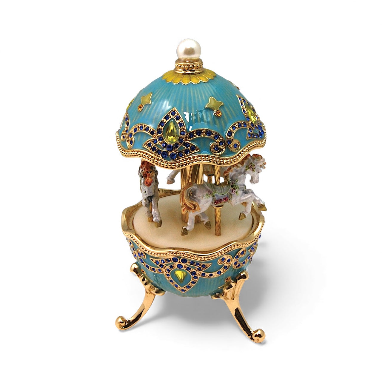 YA715A】ピューター メリーゴーランド ブルー – オルゴールギャラリー