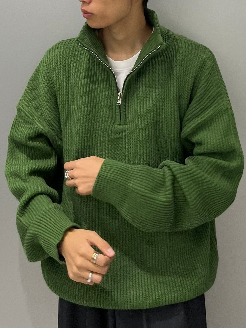 Chikashitsu +】half zip high neck knit (3color) / 【チカシツプラス