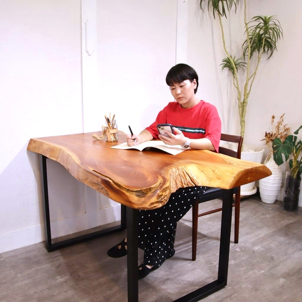 天然木座卓 一枚板 曲線脚デザイン【無垢】 天然木座卓 一枚板 曲線脚