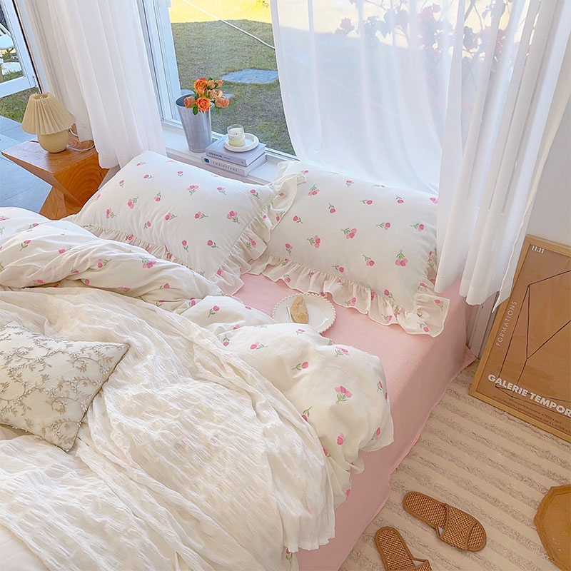 楽天市場】送料無料 布団カバーセット 白 ピンク 花柄 韓国風 可愛い