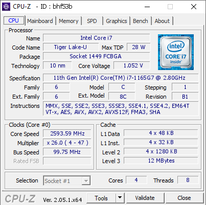 Intel Core i7 @ 2593.59 MHz - CPU-Z VALIDATOR