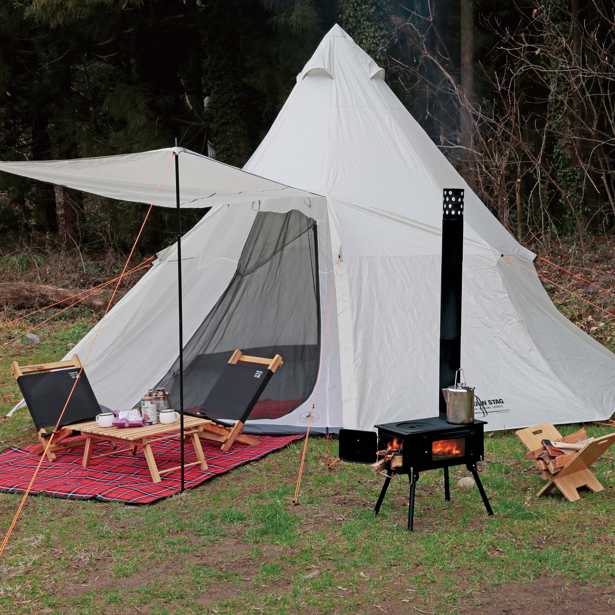 KAMADO（かまど）煙突ガラス窓付角型ストーブ - アウトドア・キャンプ