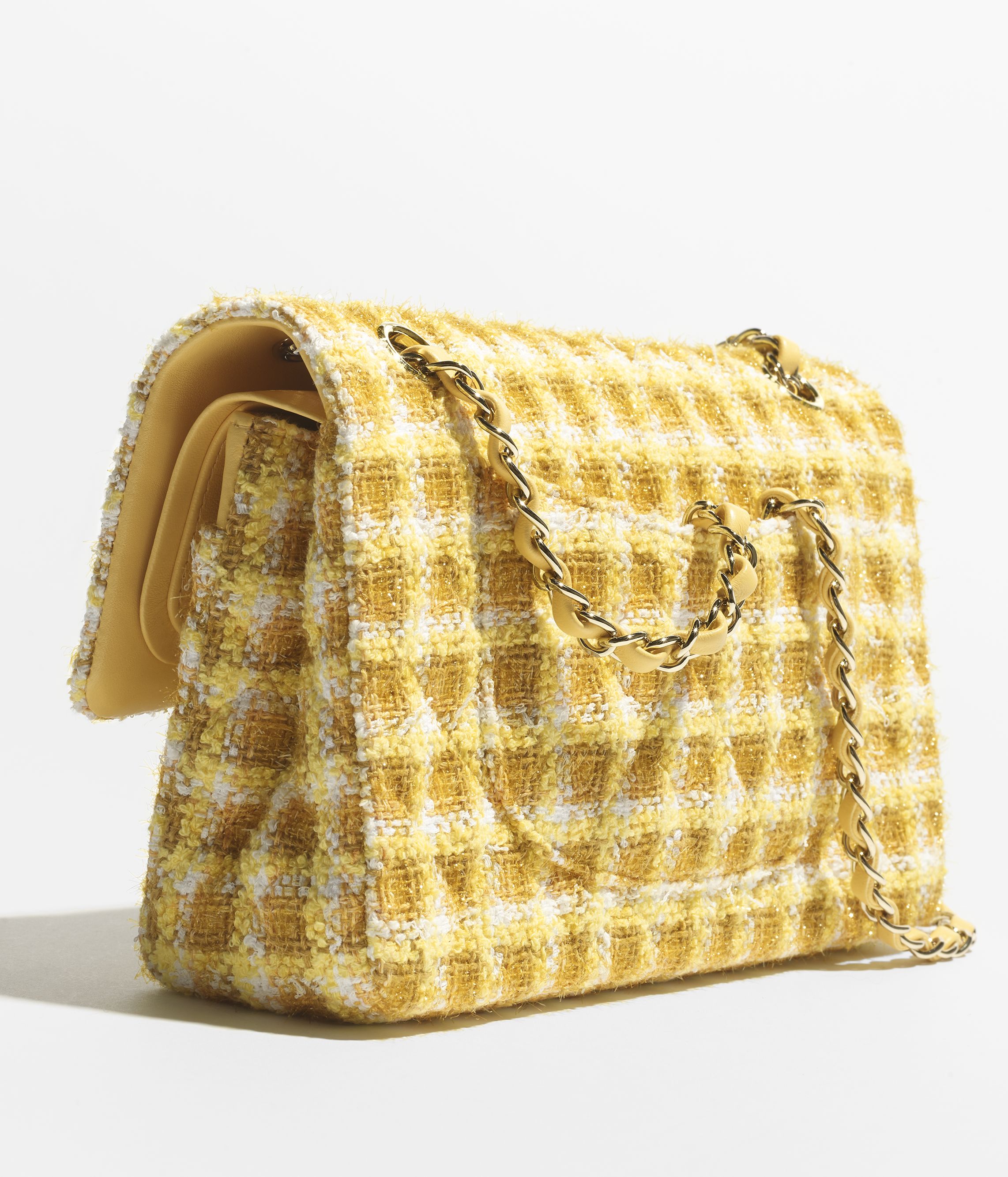11.12 クラシック ハンドバッグ、コットン ツイード、イエロー