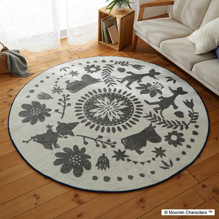 ラグ MOOMIN ムーミン フォークラインラグ 185cm円形｜フロアタイル