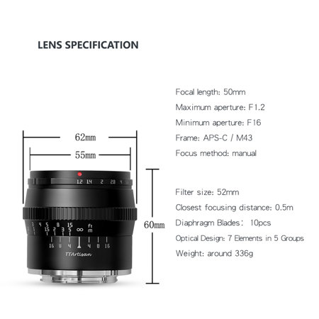 TTArtisan 50mm f/1.2 Lens for Sony E A16B