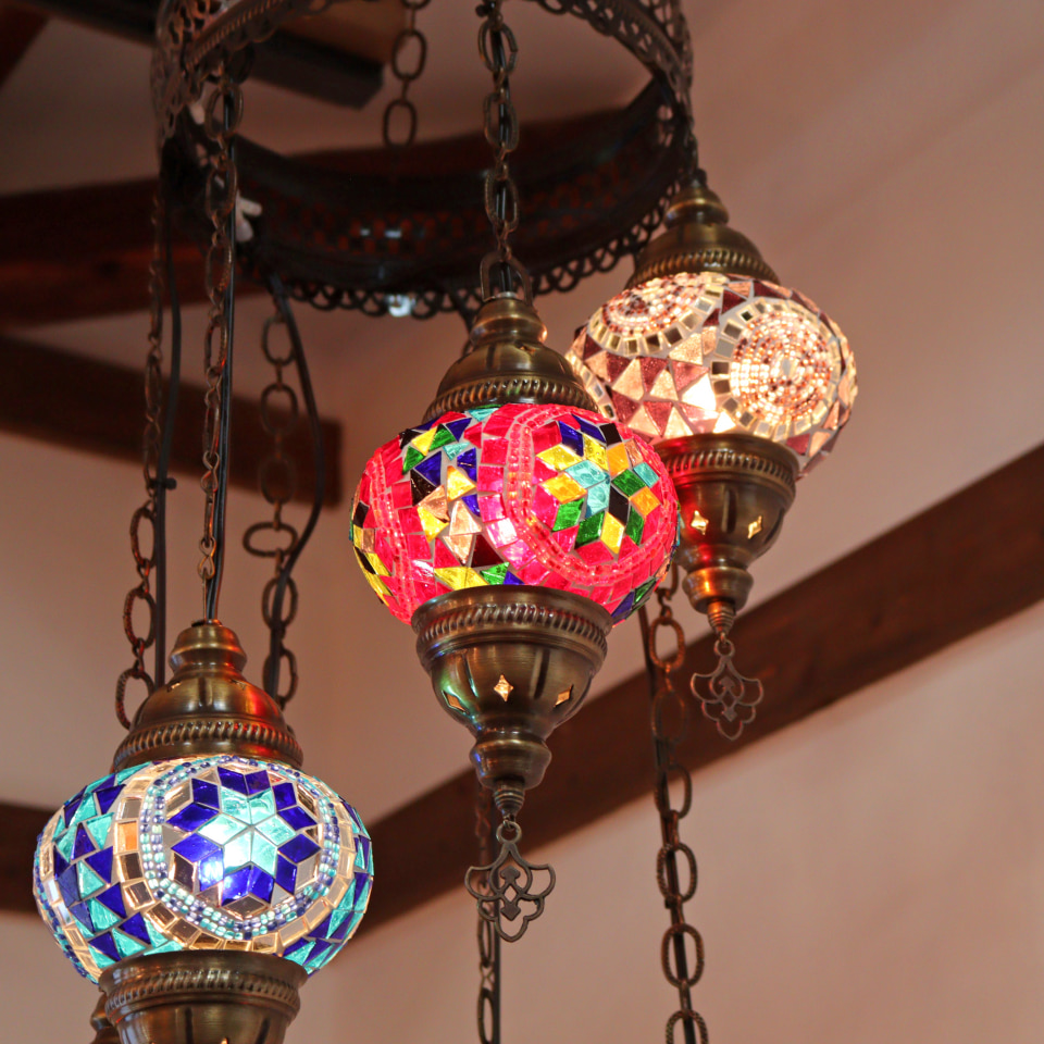 トルコランプ モザイクランプ シャンデリア 7灯 螺旋 全高126cm 直径