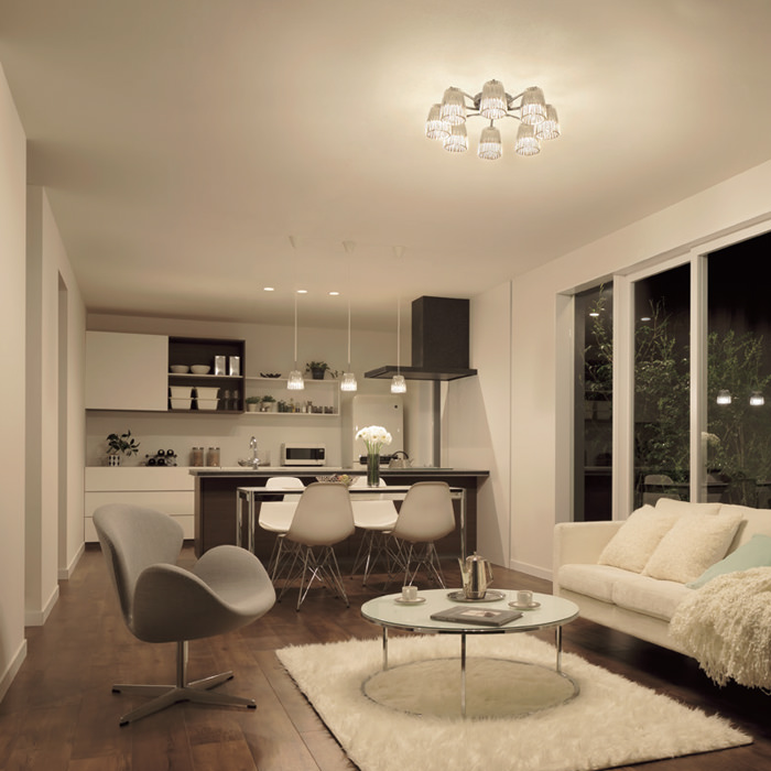 リブ入ガラスシャンデリア4灯LED 〜4.5畳｜照明のライティングファクトリー