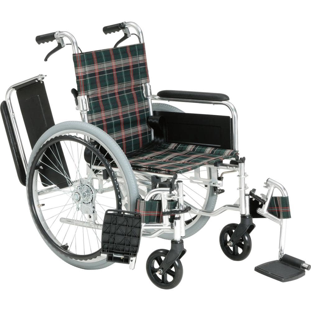 マキテック 車いす 多機能タイプ 自走式 ネイビーチェック KS80