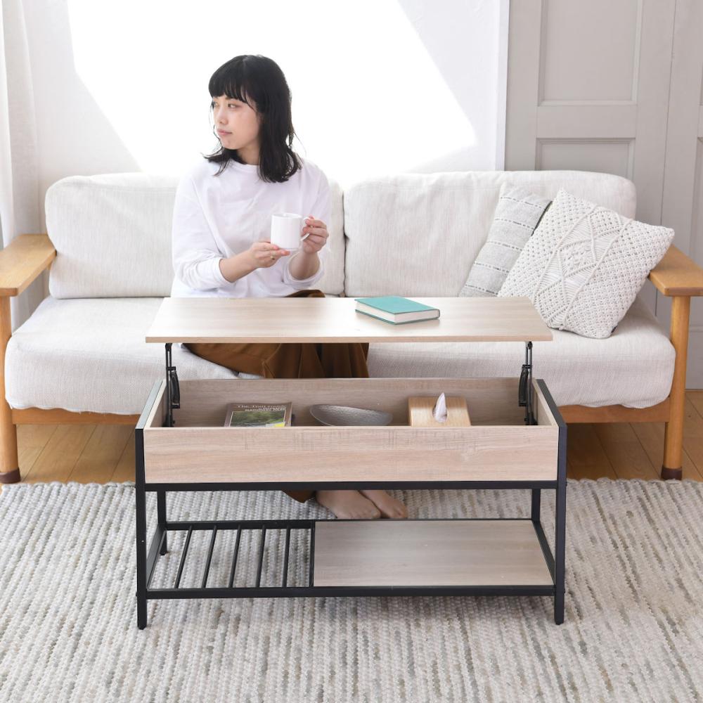 谷村実業 リフトアップコーヒーテーブル オーク の通販