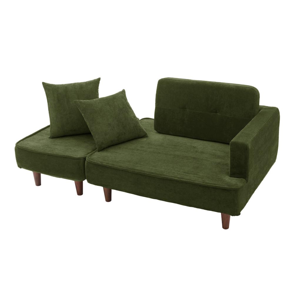 セルタン オットマン付 カウチソファ 2人掛け コーデュロイモス