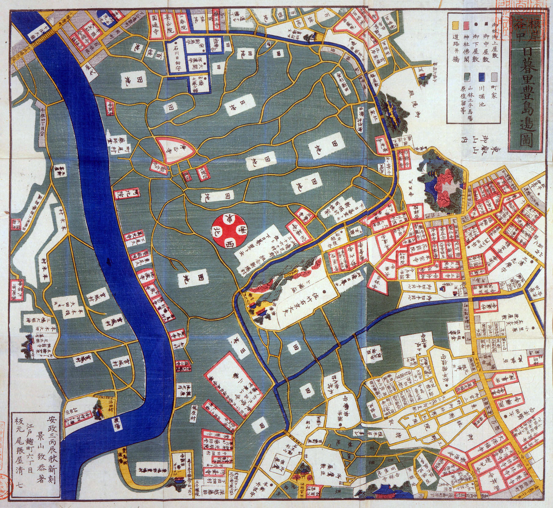 根岸谷中辺絵図 尾張屋 安政3年版 索引付 岩橋美術