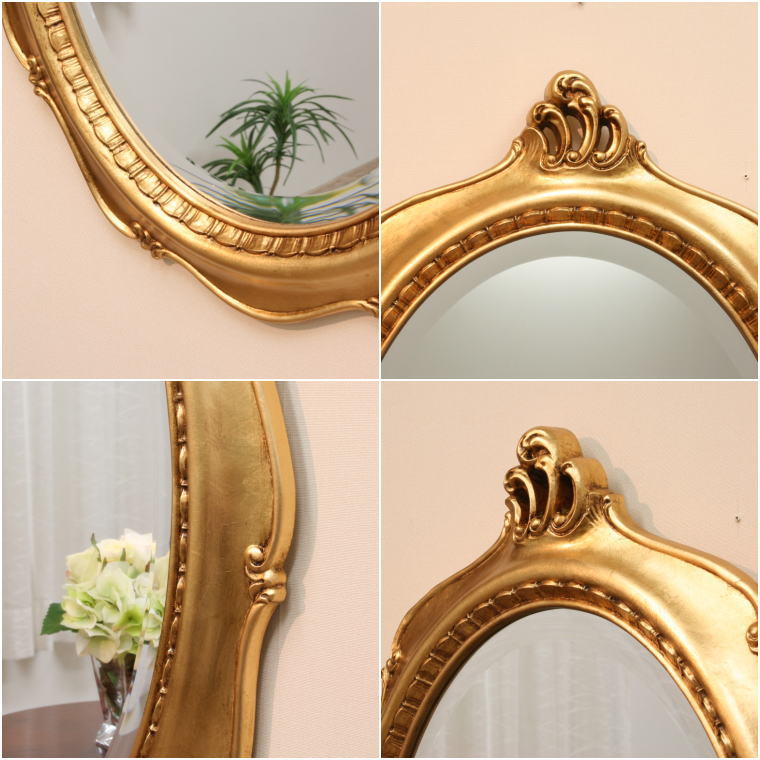 鏡 ミラー fa1674go イタリア製 アンティークゴールド仕上げのオーバル