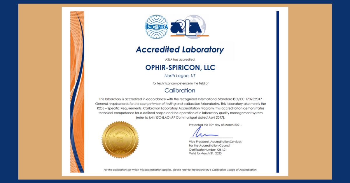 オフィールジャパンは、ISO / IEC 17025（A2LA）認定を取得し レーザー