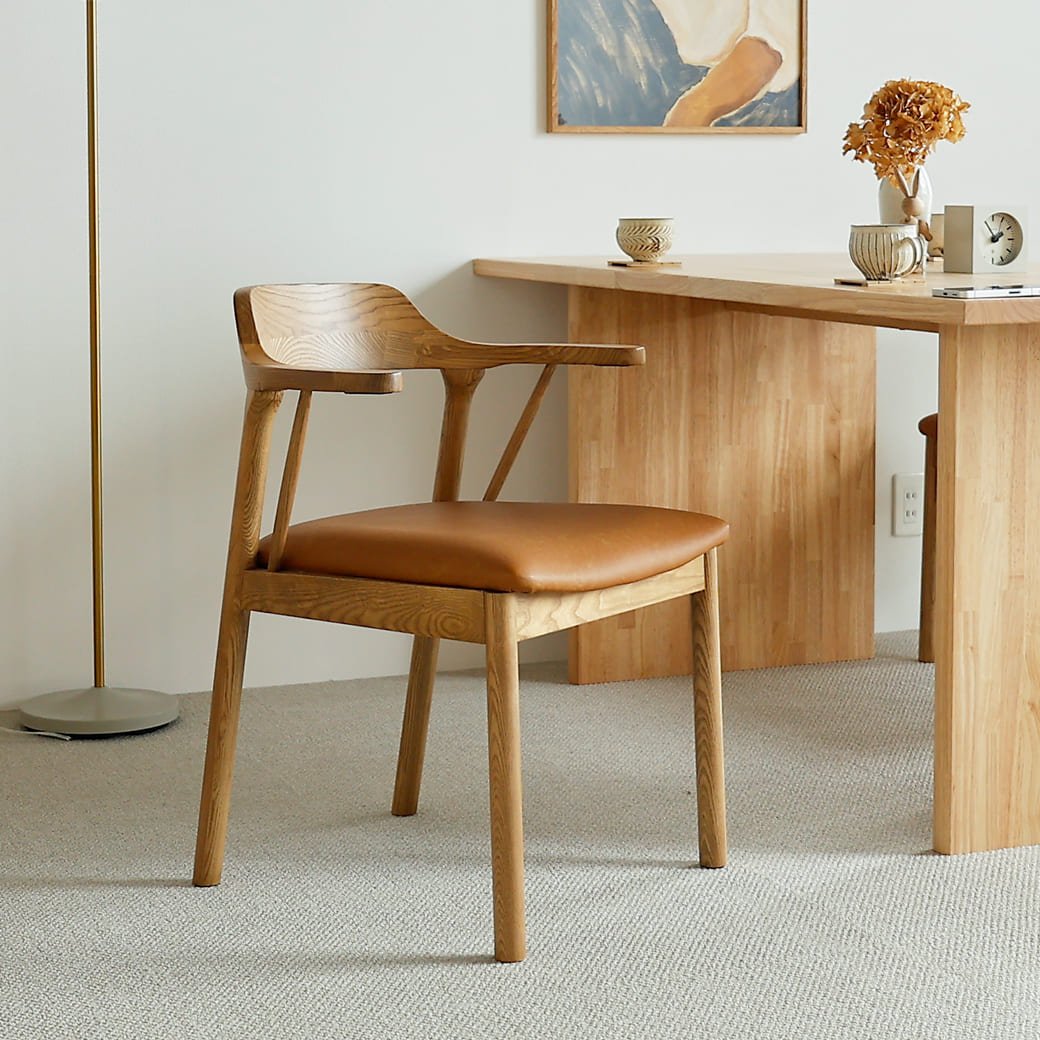 ハーフアーム ダイニングチェア キャメル レザー 北欧｜miion - miion
