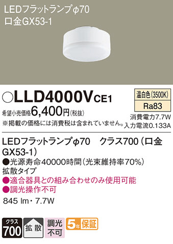 Panasonic ランプ LLD4000VCE1 | 商品紹介 | 照明器具の通信販売