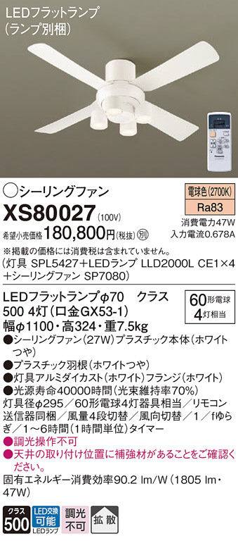 Panasonic シーリングファン XS80027 | 商品紹介 | 照明器具の通信販売