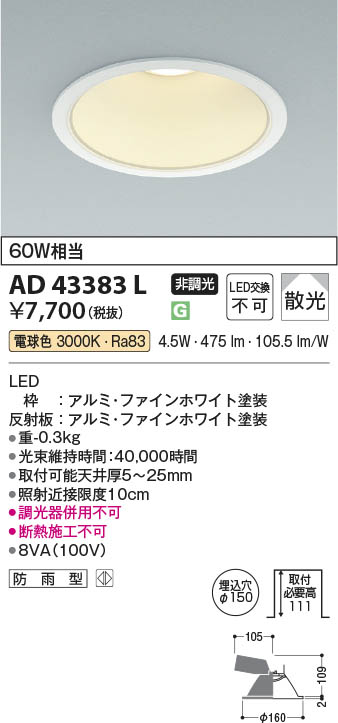 Koizumi コイズミ照明 LEDダウンライト AD43383L | 商品紹介 | 照明