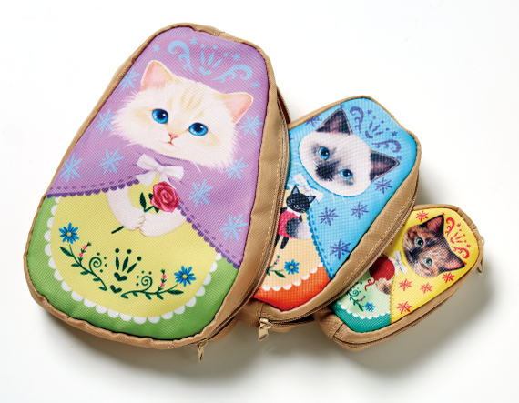 猫＋マトリョーシカ＝猫リョーシカ⁉便利な3つセットのポーチが登場