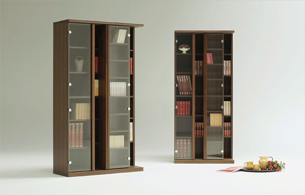 ガラス扉シングルスライド書棚【書斎家具屋】