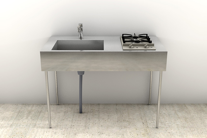 ミニマルキッチン 脚付き W1200×D600 | KB-KC006-10-G123 | キッチン