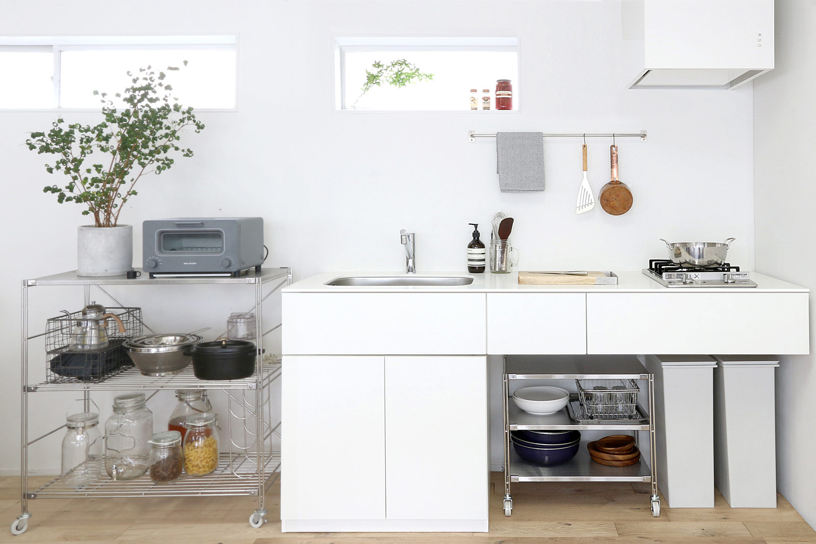 ホワイトミニマルキッチン W2100×D600 | KB-KC013-09-G183 | キッチン