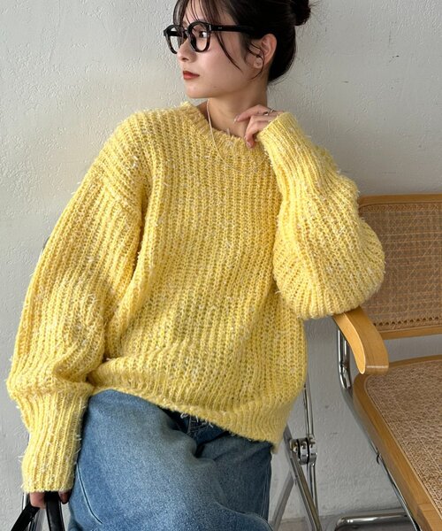 セール】【WEB限定】ショート丈リボーンヤーン袖ボリュームニット