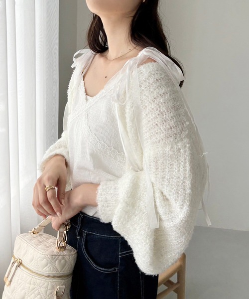 セール】リボンニットカーディガン（カーディガン/ボレロ）｜one after