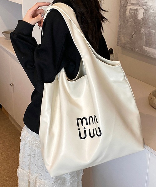 セール】【A4収納可・軽量】フロントロゴシンプルレザートートバッグ