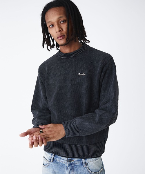 ニット｜Distressed Cross Leather Patch Crew Knit｜SUPPLIER｜公式