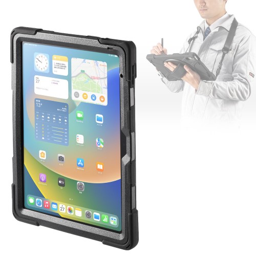 iPad第10世代ケース／耐衝撃／回転ハンドル／スタンド／ベルト付