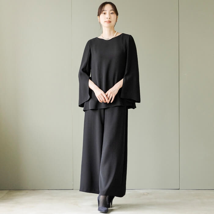 洗える｜ブラウスとワイドパンツのセットアップ M・ブラック｜東京