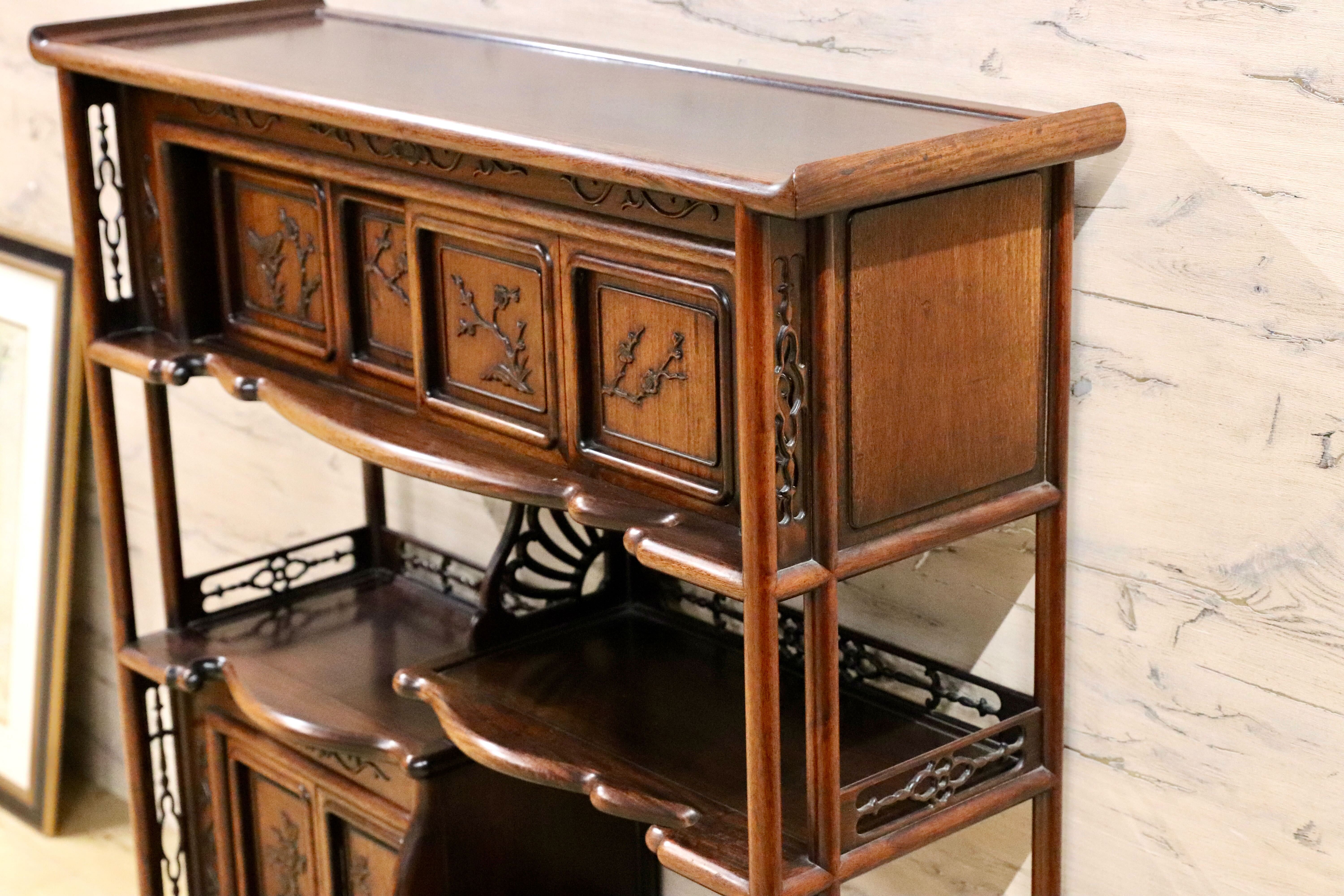 GMGH478○最高級 唐木家具 花梨 茶棚 飾り棚 サイドボード 和家具 和室