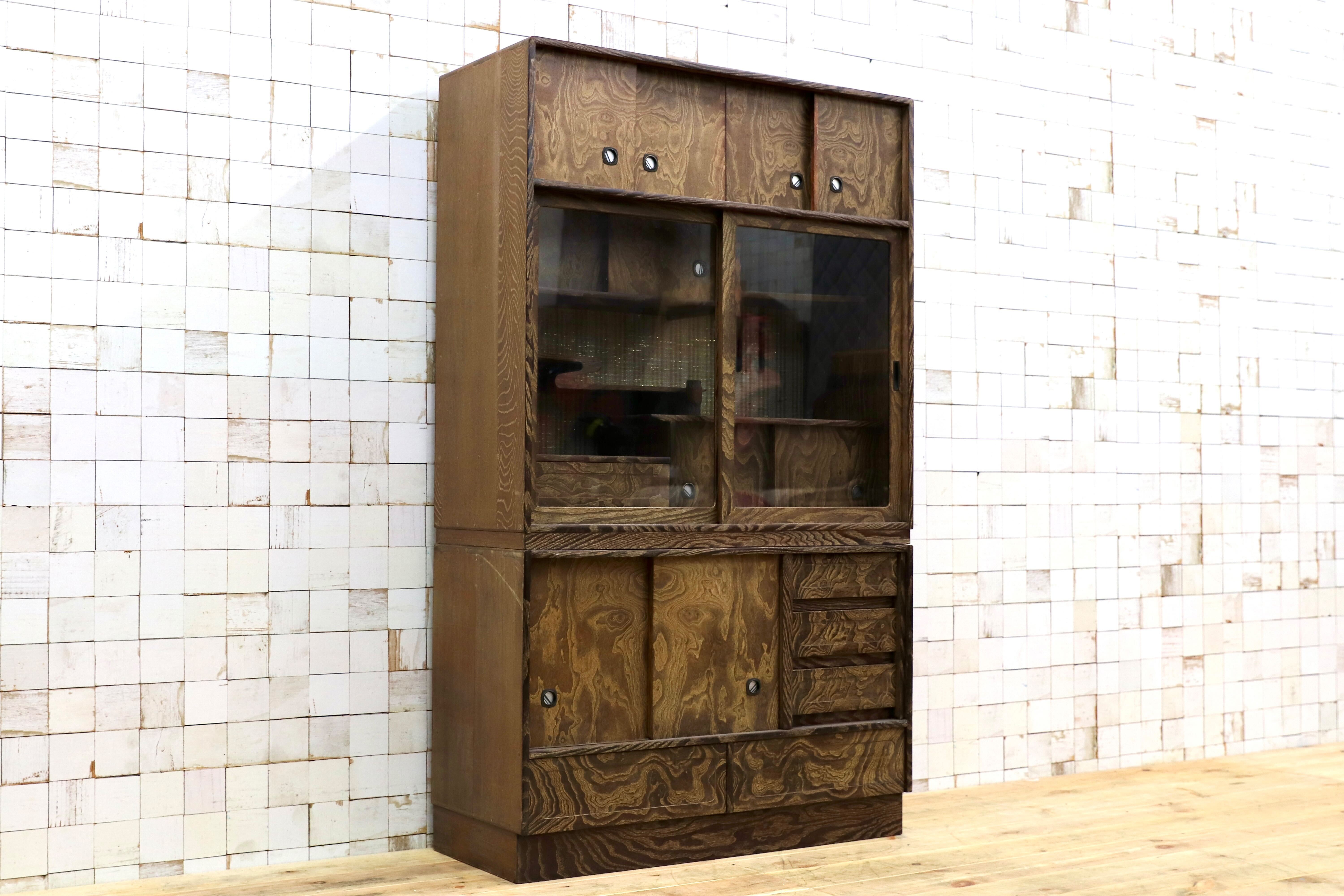 GMHO63○昭和レトロ 桑の木 茶箪笥 茶棚 飾り棚 キャビネット 和室