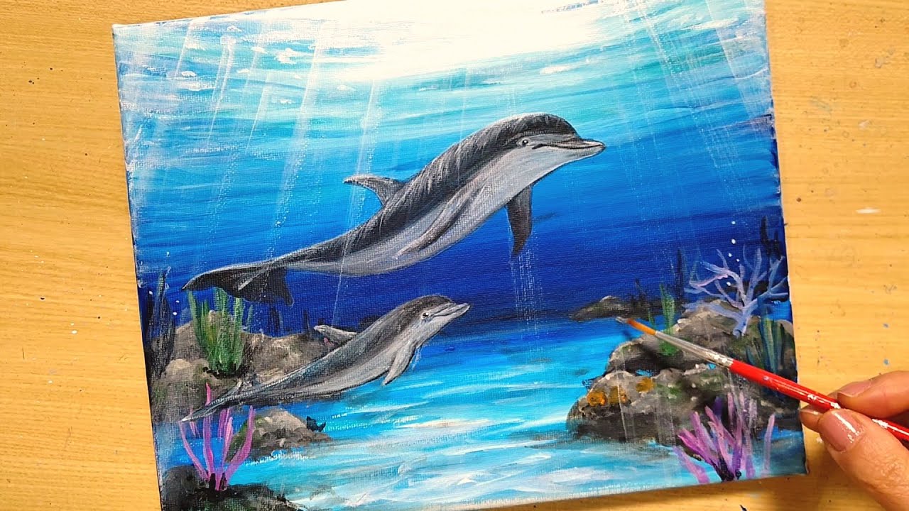 How to draw [dolphin] with acrylic paint / Simple acrylic painting