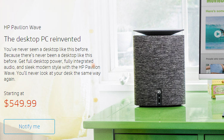 HP、ホームスピーカーのようなデスクトップPC「Pavilion Wave」を550