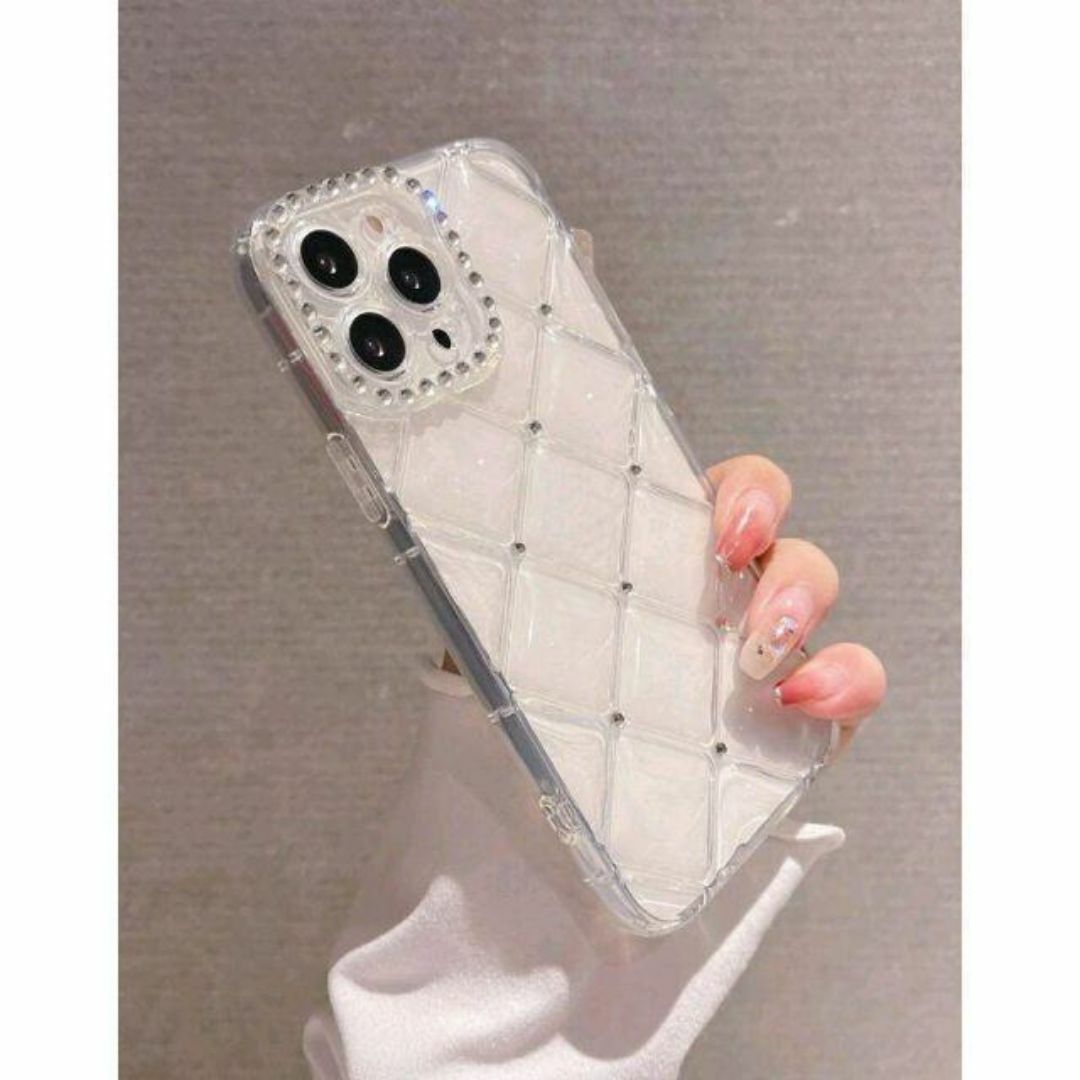 iphone13Proケース キルティング ラインストーン クリア スマホケース