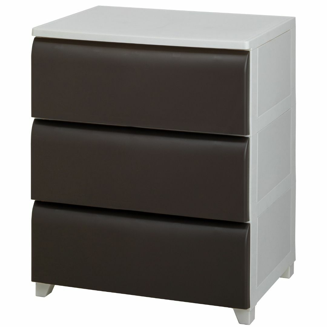 PES CST 収納チェスト 3段 日本製 ホワイト＊ブラウン ワイド