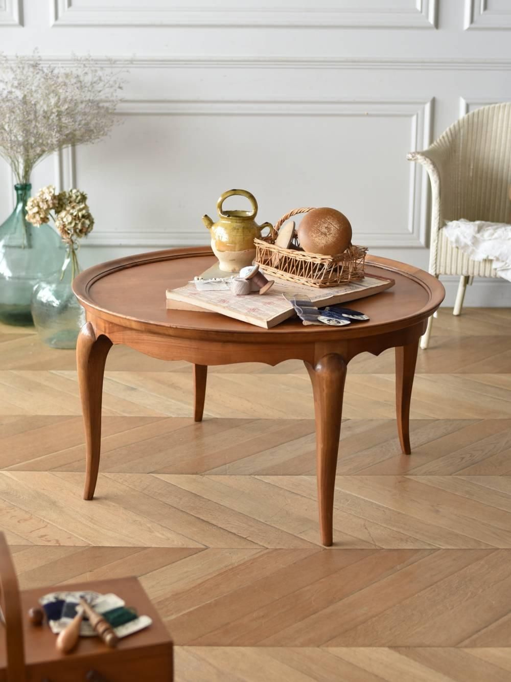 フランスヴィンテージ家具 ラウンドローテーブル ナチュラルインテリア
