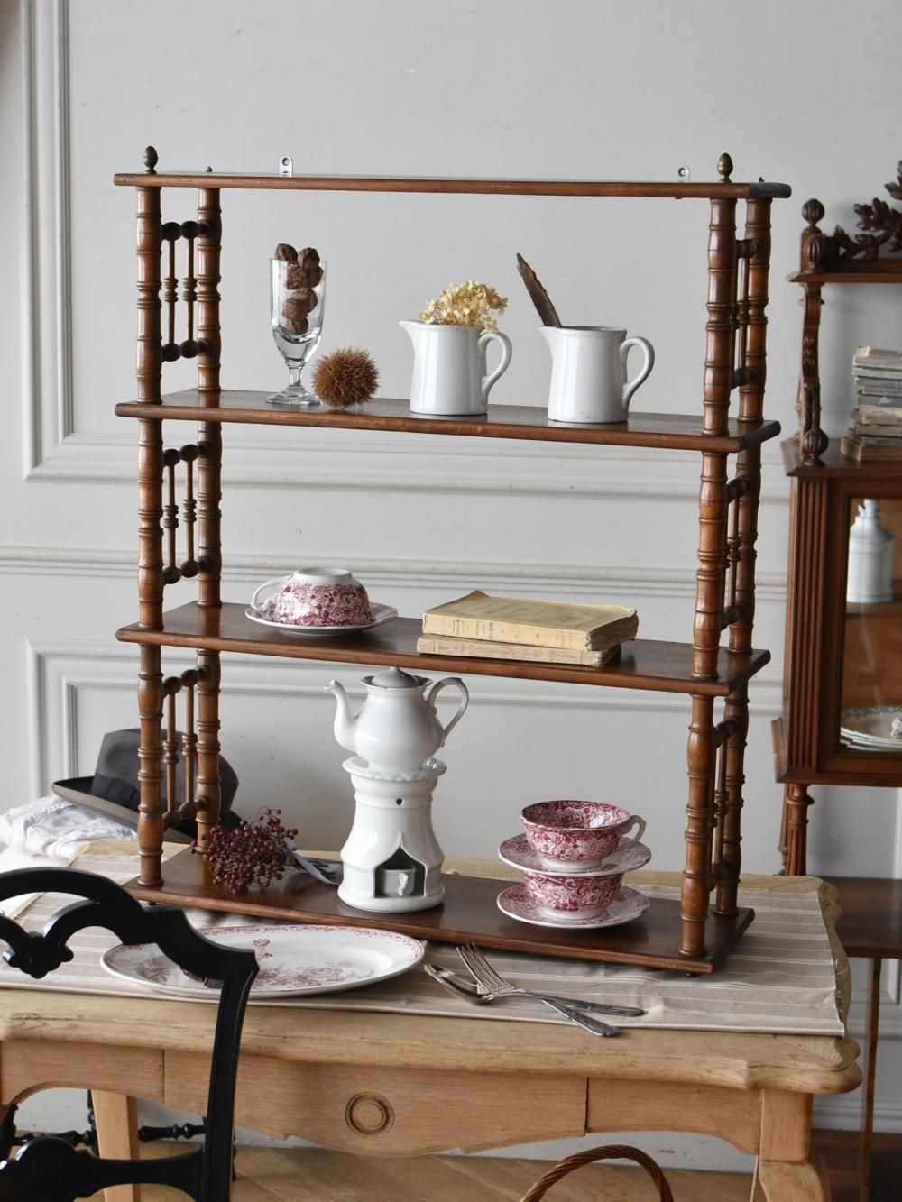 4段ウォールシェルフ.15 フランスアンティーク家具 壁掛け棚 ディスプレイ
