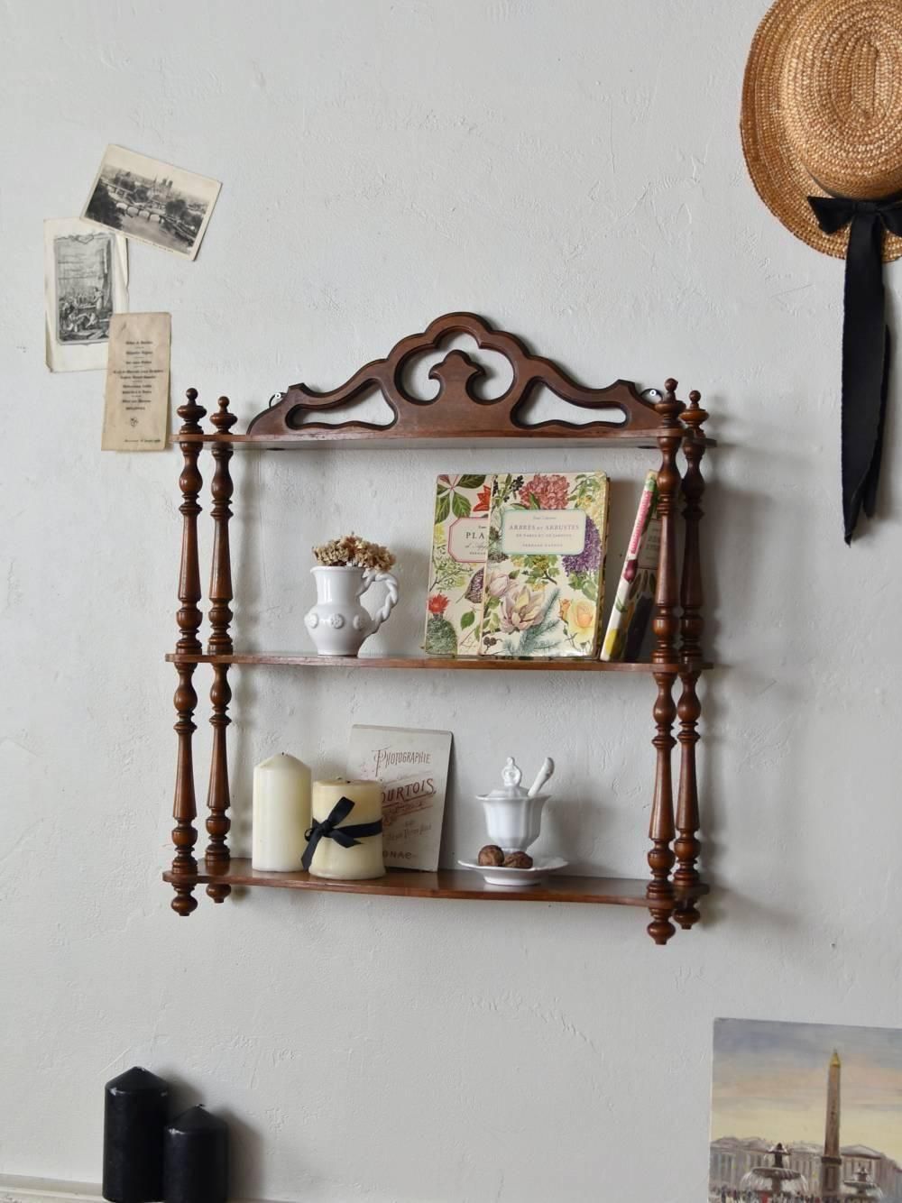 3段ウォールシェルフ.40 フランスアンティーク家具 壁面ディスプレイ