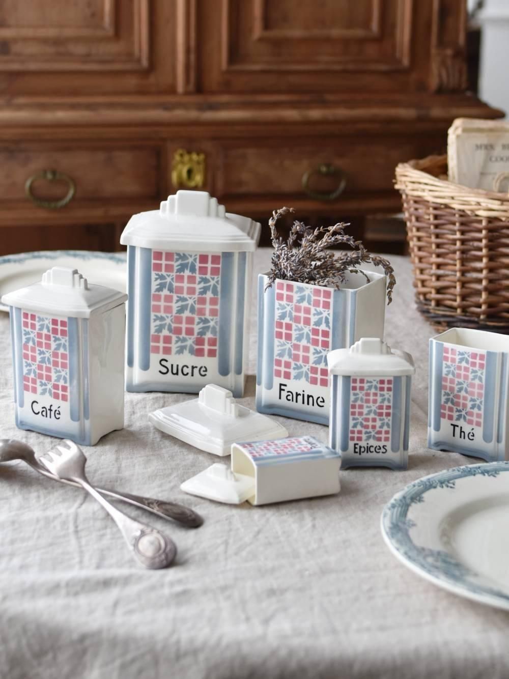 キャニスター6点セット.3 チェコスロバキア アンティーク陶器 スパイス