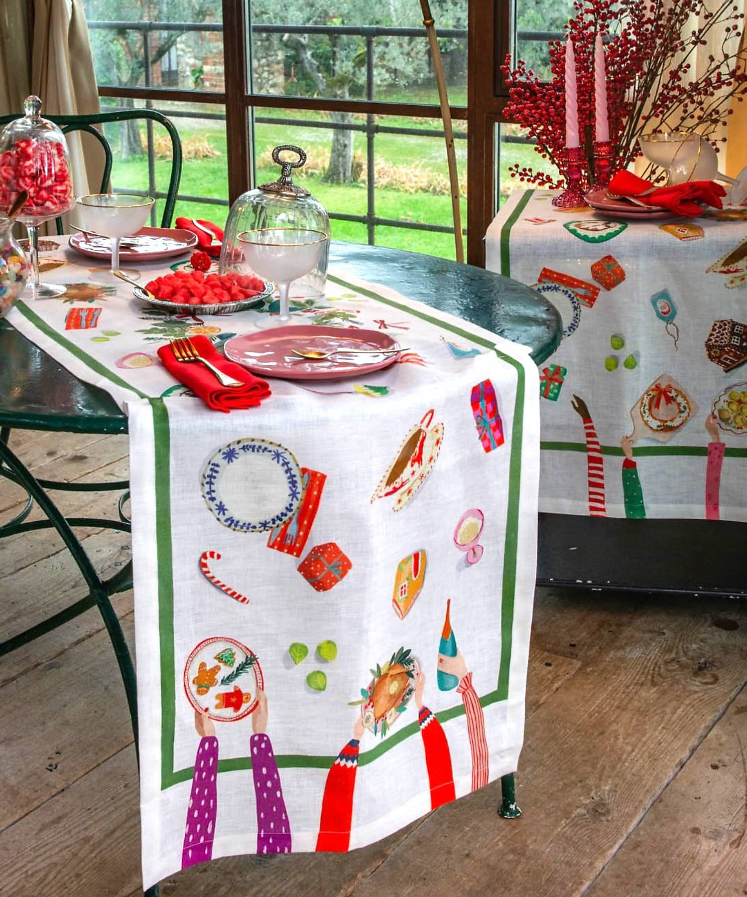 ☆クリスマスリネンコットンテーブルランナー 〈ハンドオン