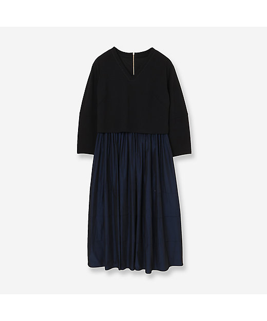 洗える】ニット×タフタコンビワンピース（81012601） | R-ISM