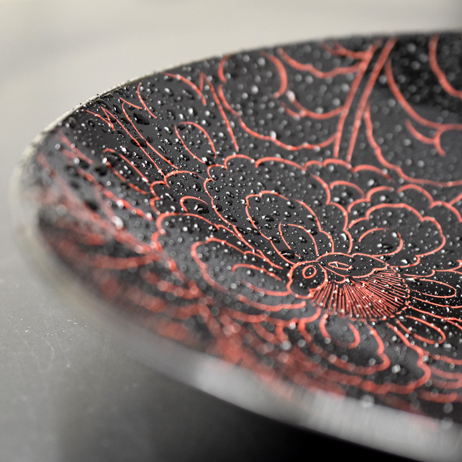 ボウル 牡丹彫 朱 小 漆塗り 中鉢 12-08004 漆器の井助