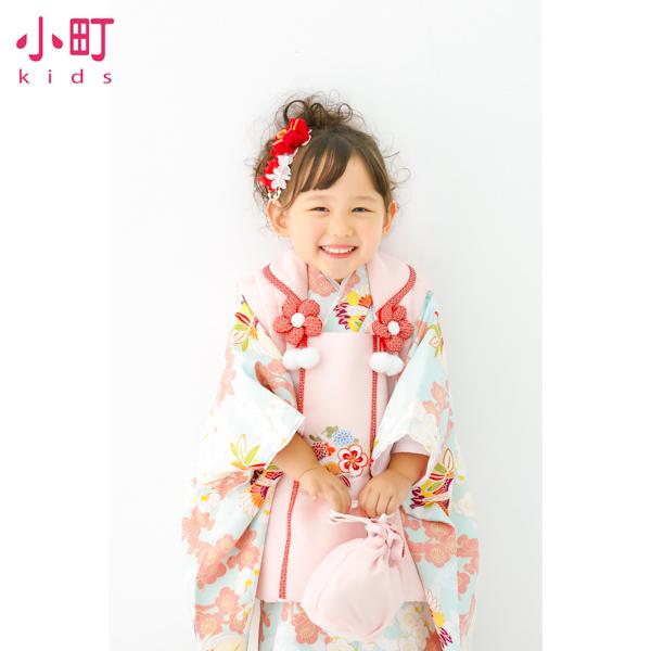 七五三 着物 3歳 フルセット 女の子 ブランド 小町 「水色地 梅の丸に