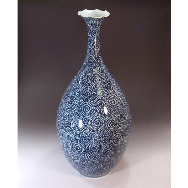 有田焼 染付蛸唐草鶴首花瓶｜陶芸作家 藤井錦彩 作 : 有田焼 藤井錦彩