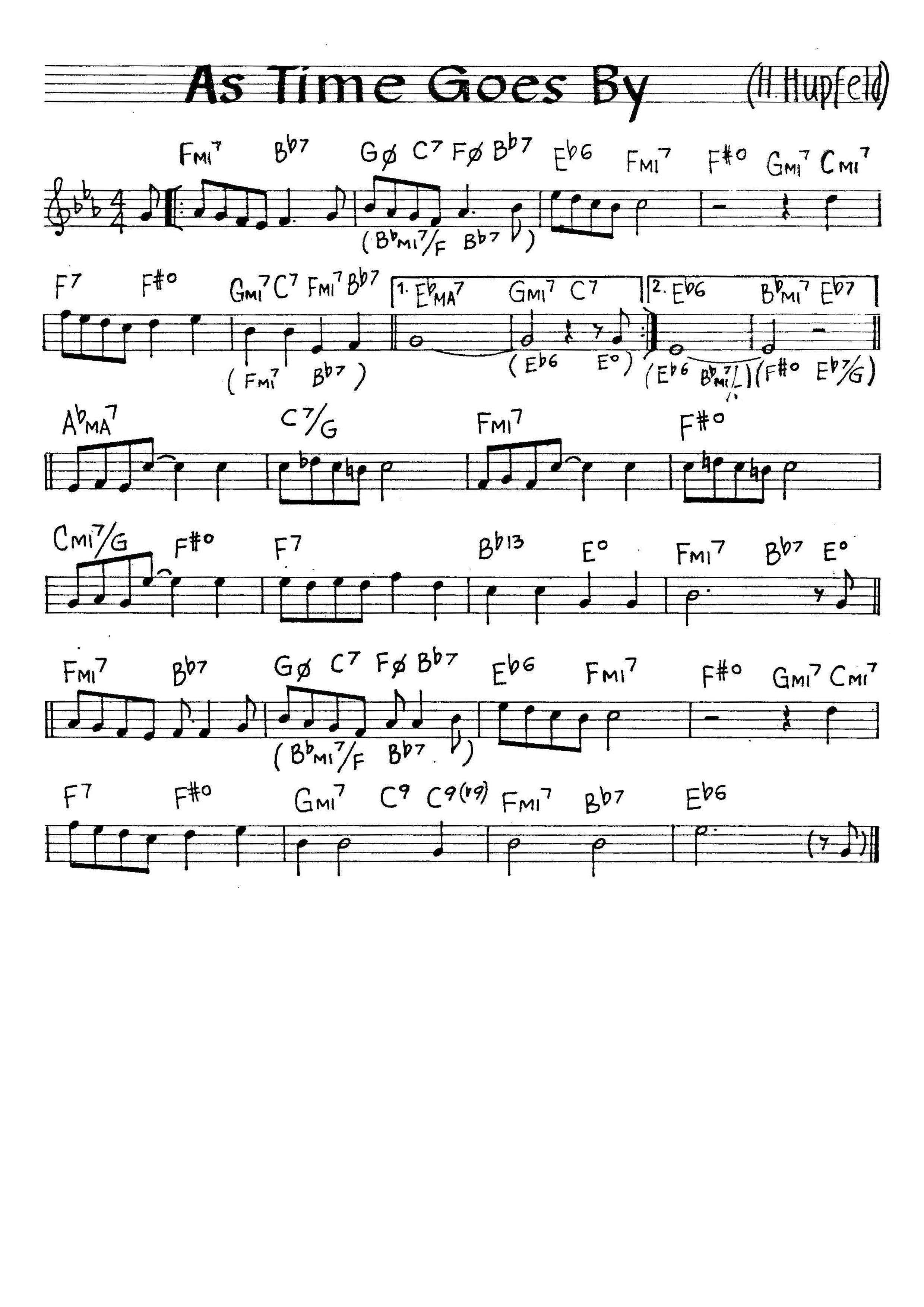 無料楽譜】As Time Goes By（時のたつまま ( 時の過ぎゆくままに