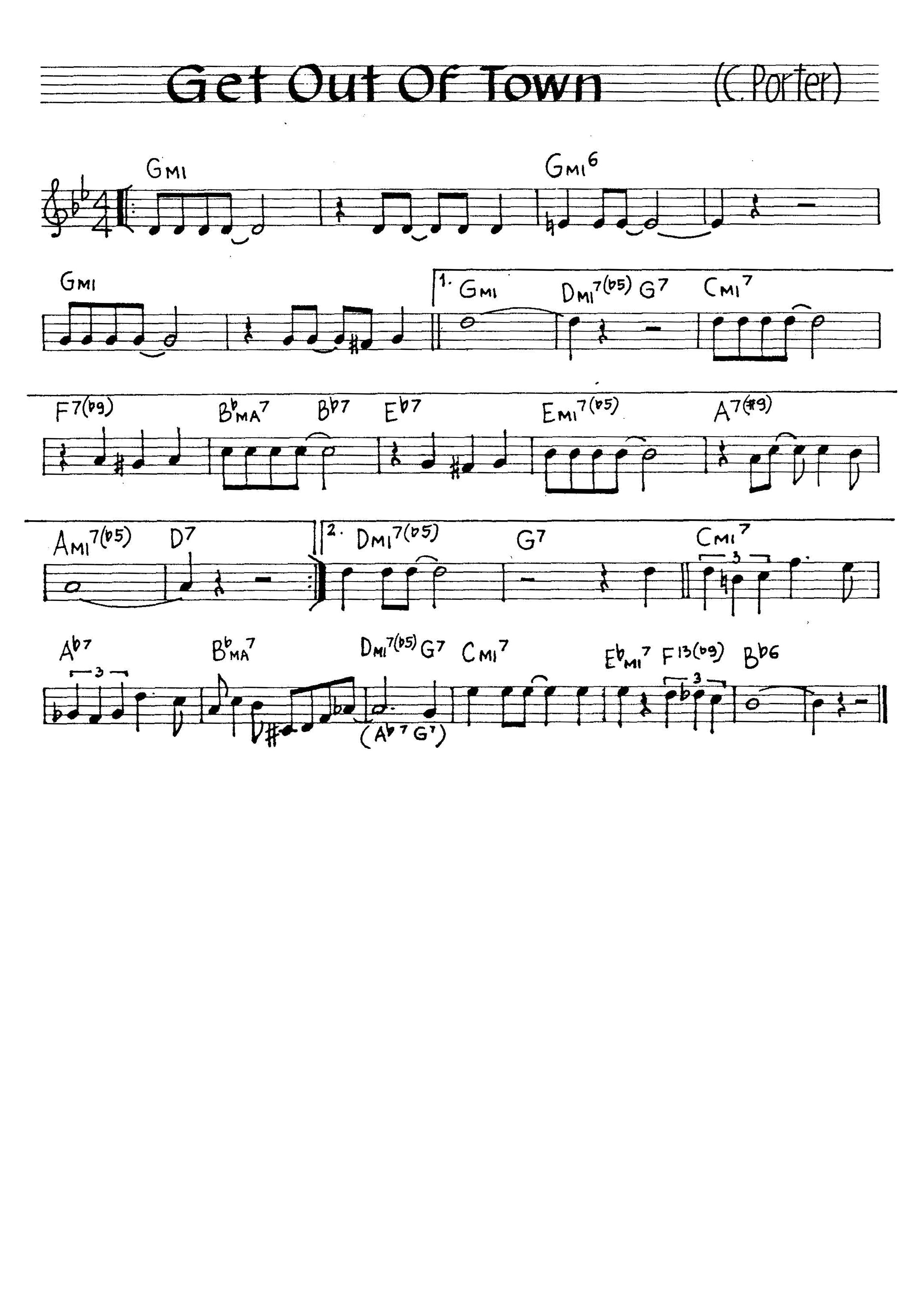 無料楽譜】Get Out Of Town（）／Porter C.【JAZZ】