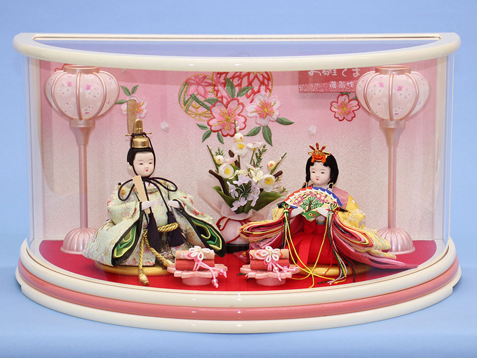 雛人形 ケース飾り 二人 幅50cm｜アクリル半円パノラマ 豆親王 まりな