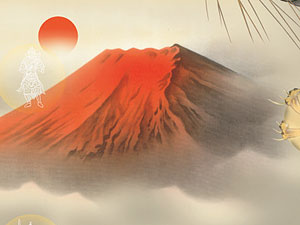 縁起画掛け軸 赤富士昇龍図 石田芳園 – 寿鳳人形の東芸